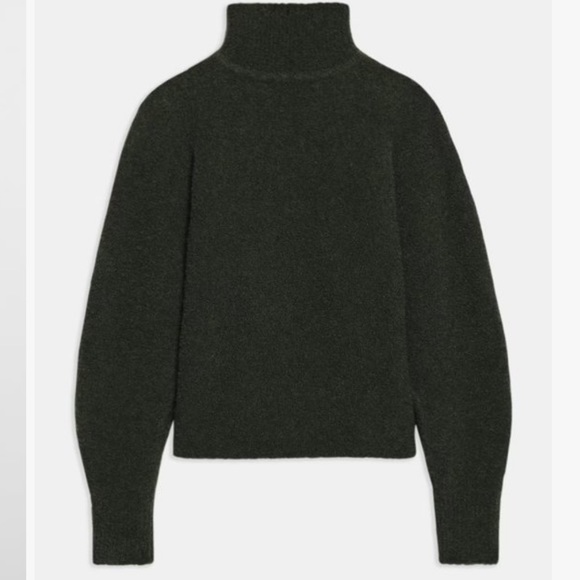 Theory Women’s Boule Wool-Blend Bishop-Sleeve Mock Turtleneck Dark Green Medium - Picture 2 of 4